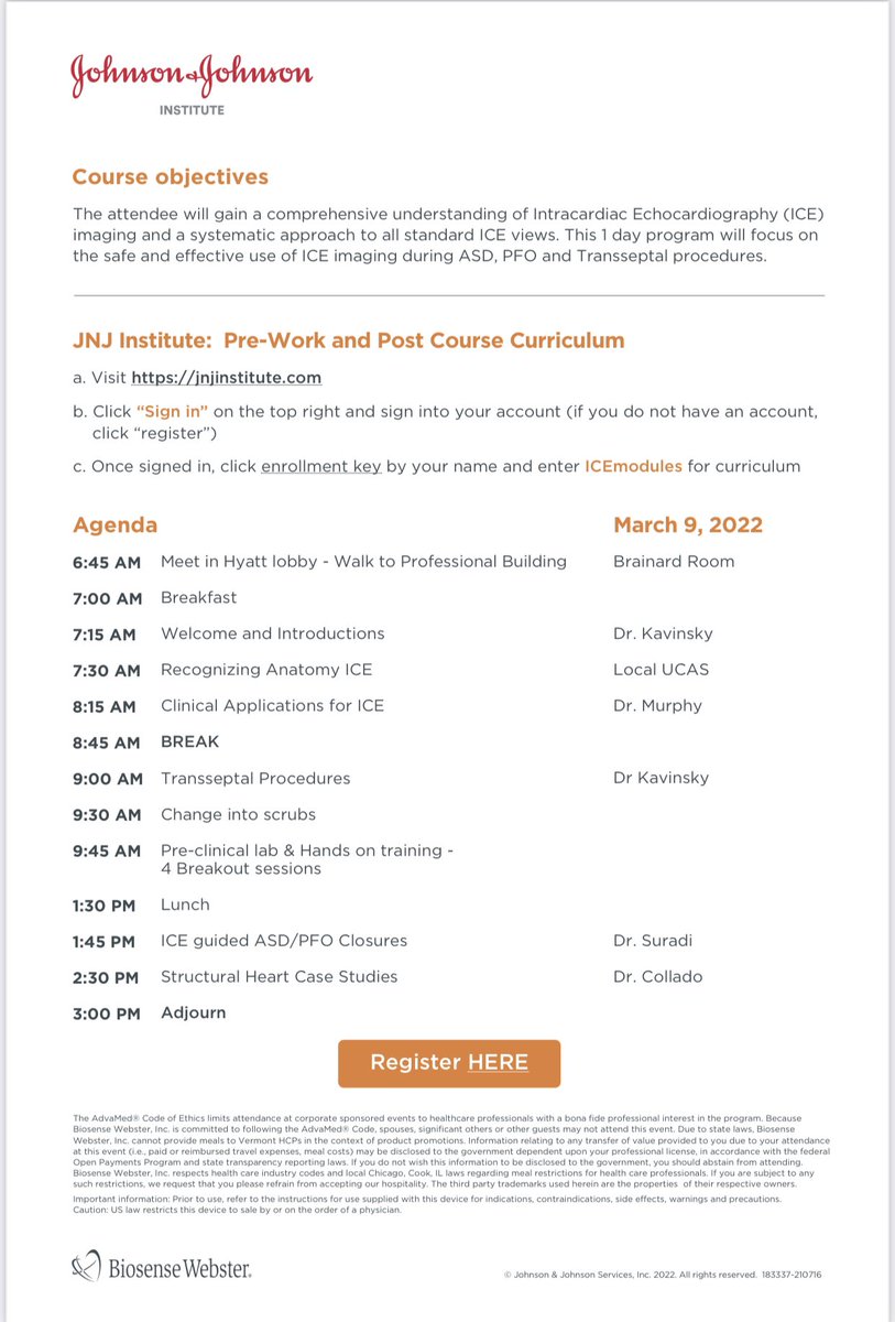 Please join us in Chicago for live face to face hands on introductory course on intracardiac echo imaging and Transseptal techniques. Go to link to sign up. urldefense.com/v3/__https://c…$. #biosensewebster, #scaistructural,#structuralheartdisease,#hsuradi, #interventionalcardiology