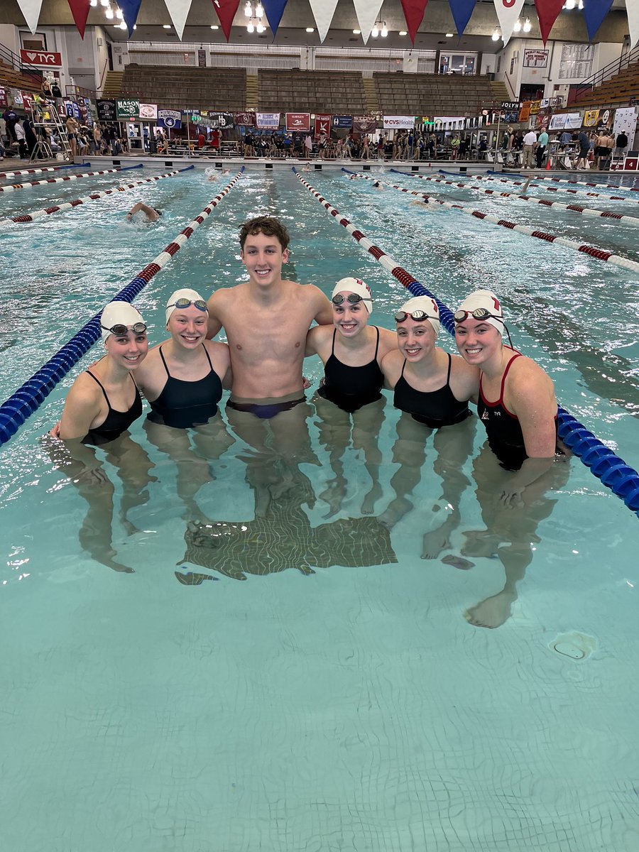 At State Prelims Warmups- Girls 200 Medley of Averie Jacquemin, Alex Voisard, Gracie Ganger, Abigail Haas and alternate Kailey Longo. Also, swimming individuals is Alex in the 100 Breaststroke and Abigail in 500 Free.  Ben Prenger represents the boys in the 200 Free. #dripordrown