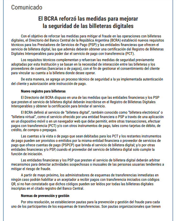 SabrinaCorujo's tweet photo. Nuevas medidas (controles) para las billeteras. Recién salido del BCRA https://t.co/zoIAY8S7IZ
