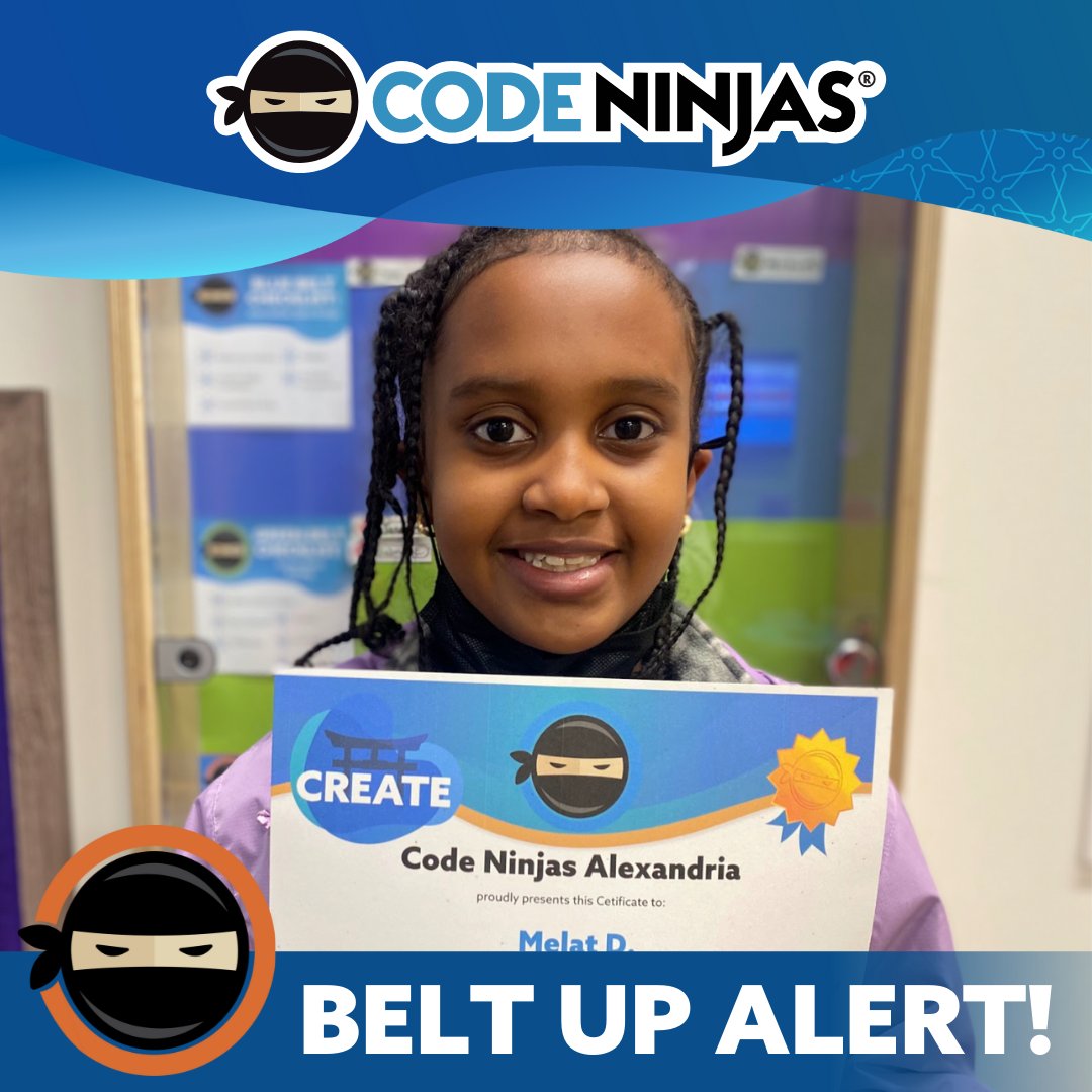 CodeNinjasALX's tweet image. 🧡Ninja Melat has belted up to ORANGE BELT! Congratulations and keep up the fantastic work!
#codeninjas #alexandriava #stemcoding #codingisfun #girlsinstem #stemgirls #robotics #engineering #tech #science #math #stemforkids #hiyah