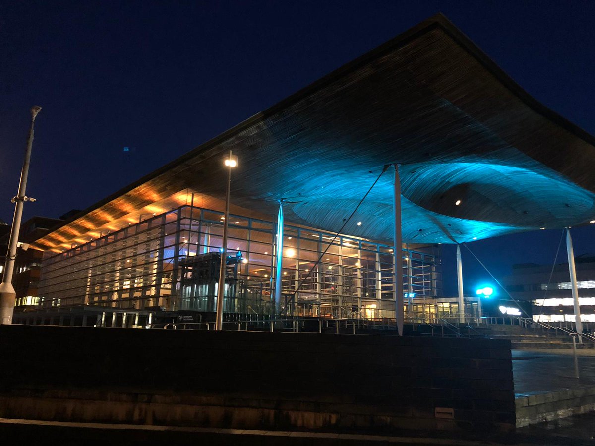 DeansOfCardiff's tweet photo. The Senedd tonight https://t.co/A6PdFs5sqG