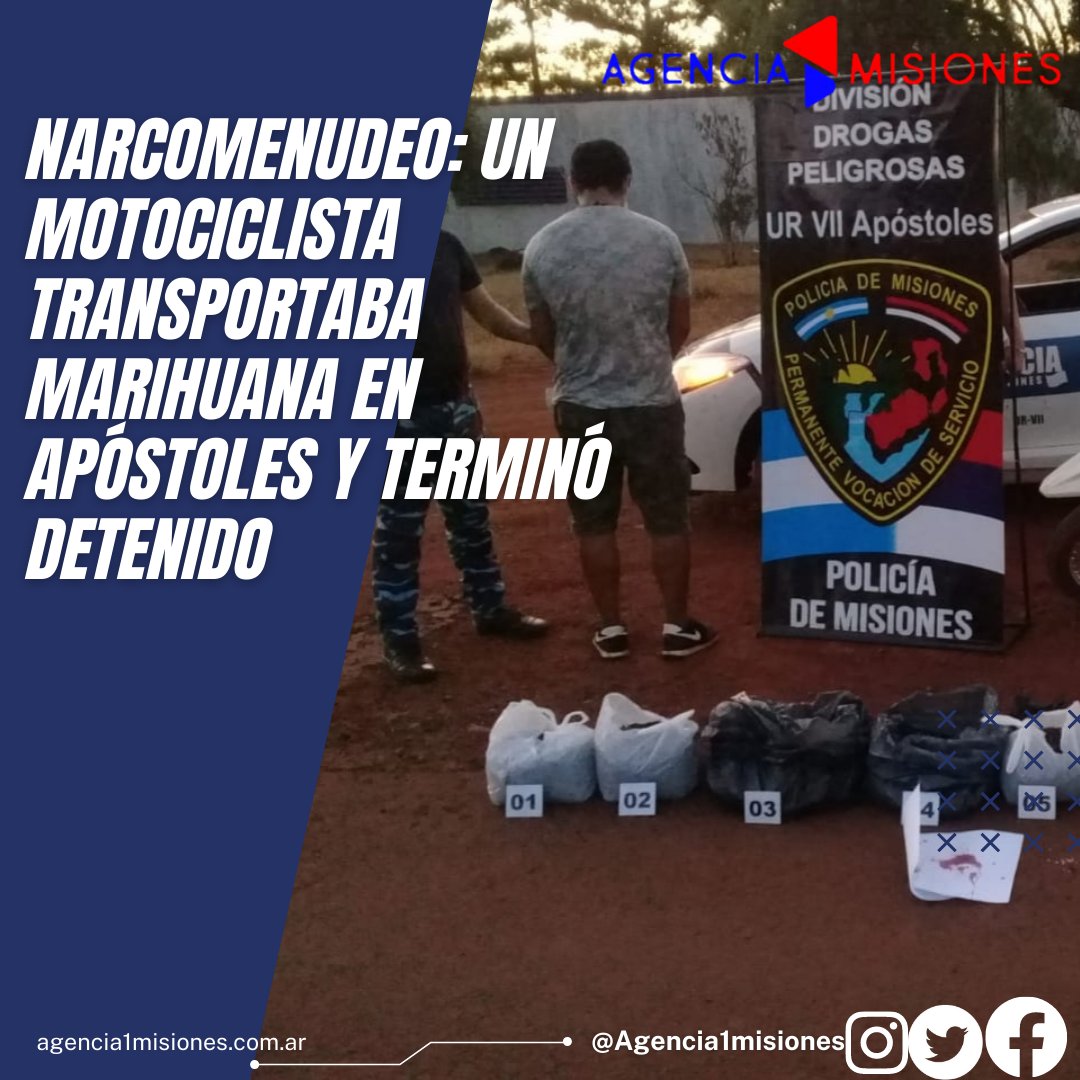 Narcomenudeo: Un motociclista transportaba marihuana en Apóstoles y terminó detenido 

agencia1misiones.com.ar/index.php/es/p…
