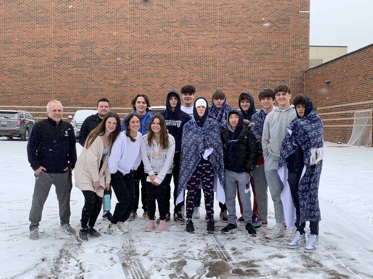 The BIRTHDAY BOY 
( Coach Akin ) & the Saints are heading to Wichita 🎉💪🏻💙💛 
#saintswrestling #letsGo  #statetournament