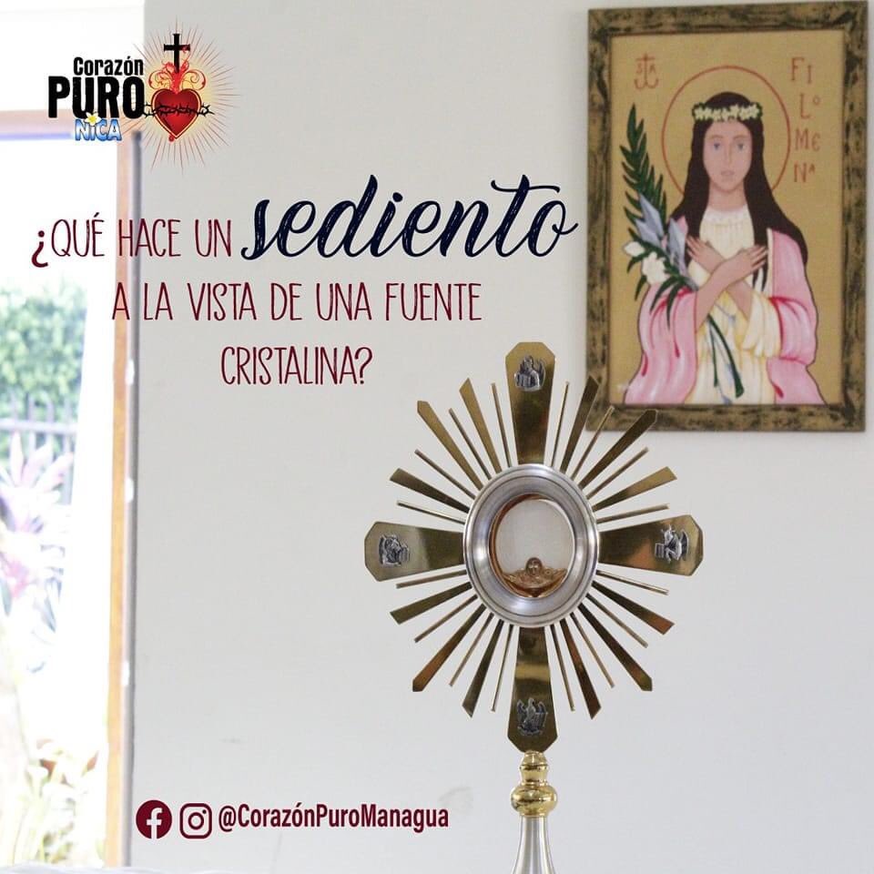 CpManagua's tweet photo. Hoy jueves eucarístico recordemos el gran milagro de amor escondido humildemente en el misterio de la hostia consagrada. 🤍 Ahí puedo descansar, ahí puedo sentir paz, ahí siento que mi sed de amor es saciada. 🕊️🙌🏽“Jesús, también nosotros tenemos sed te ti. ❤️‍🔥
#CPmanag #Eucaristia https://t.co/oDvrmK1RB1