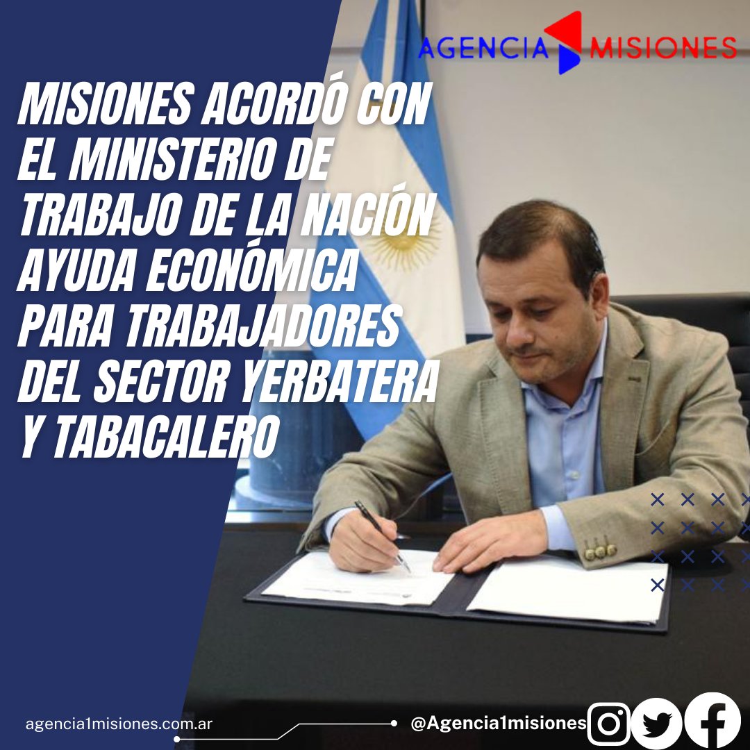 Misiones acordó con el Ministerio de Trabajo de la Nación ayuda económica para trabajadores del sector Yerbatera y tabacalero 

agencia1misiones.com.ar/index.php/es/p…