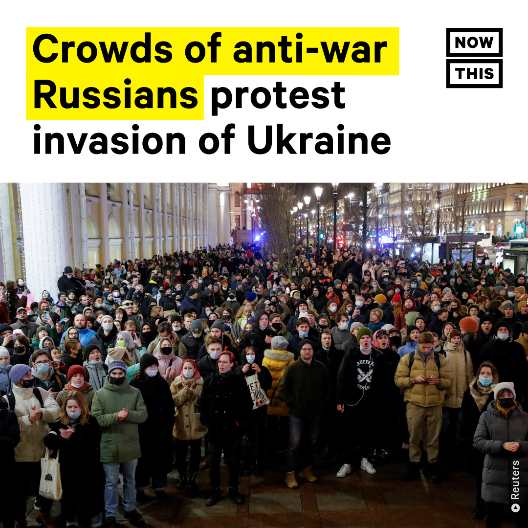 Hundreds of Russians risked arrest and cold temperatures to gather publicly in St. Petersburg on Thursday and speak out against the decision of their country’s president, Vladimir Putin, to invade neighboring Ukraine.