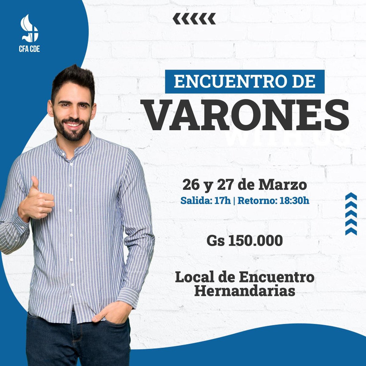 cfc_iglesia's tweet photo. Llega el primer Encuentro de Varones del 2022 💪🏼
🗓 26 y 27 de Marzo
📍 Local de Encuentros - Hernandarias
💰 150.000 gs
Inscripciones habilitadas en la librería del CFA CDE!
.
.
#CFA #EncuentroConDios #CfaCde #Varones https://t.co/AjZ5hSWoTw