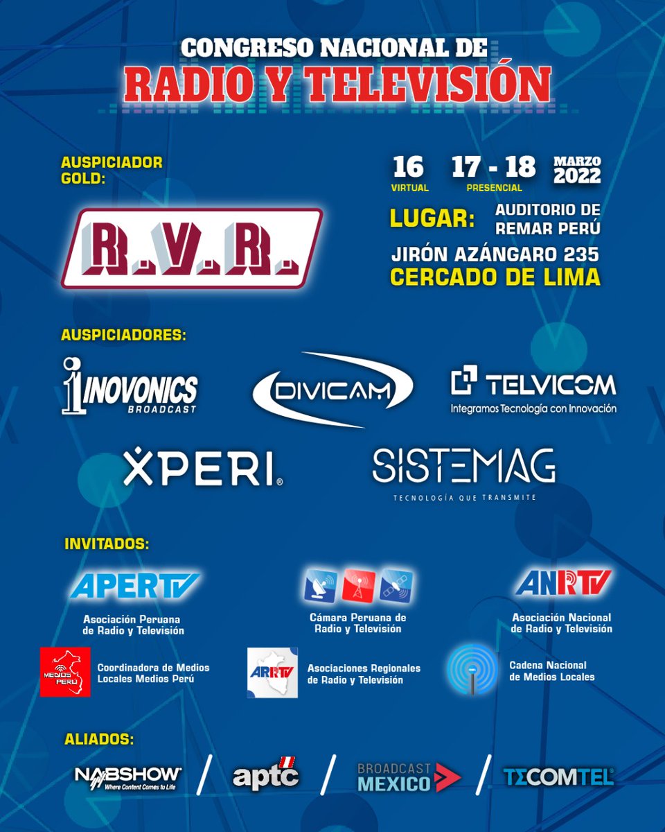 mediosperu's tweet photo. Este año, tenemos como auspiciadores a importantes marcas internacionales de la industria. Además, se han sumado como media partners, organizaciones internacionales.
✅ Lee la nota: https://t.co/ThjbkpPn3d
📌 Inscríbete al Congreso: https://t.co/ngULkTzNbz
 #CNRTV https://t.co/r3bVu9D7n8