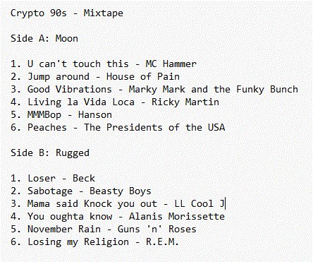 NfTdisplays's tweet photo. And Now for Something Completely Different

The ultimate crypto 90s mixtape

#Crypto90sMix https://t.co/5dvjacAFkd