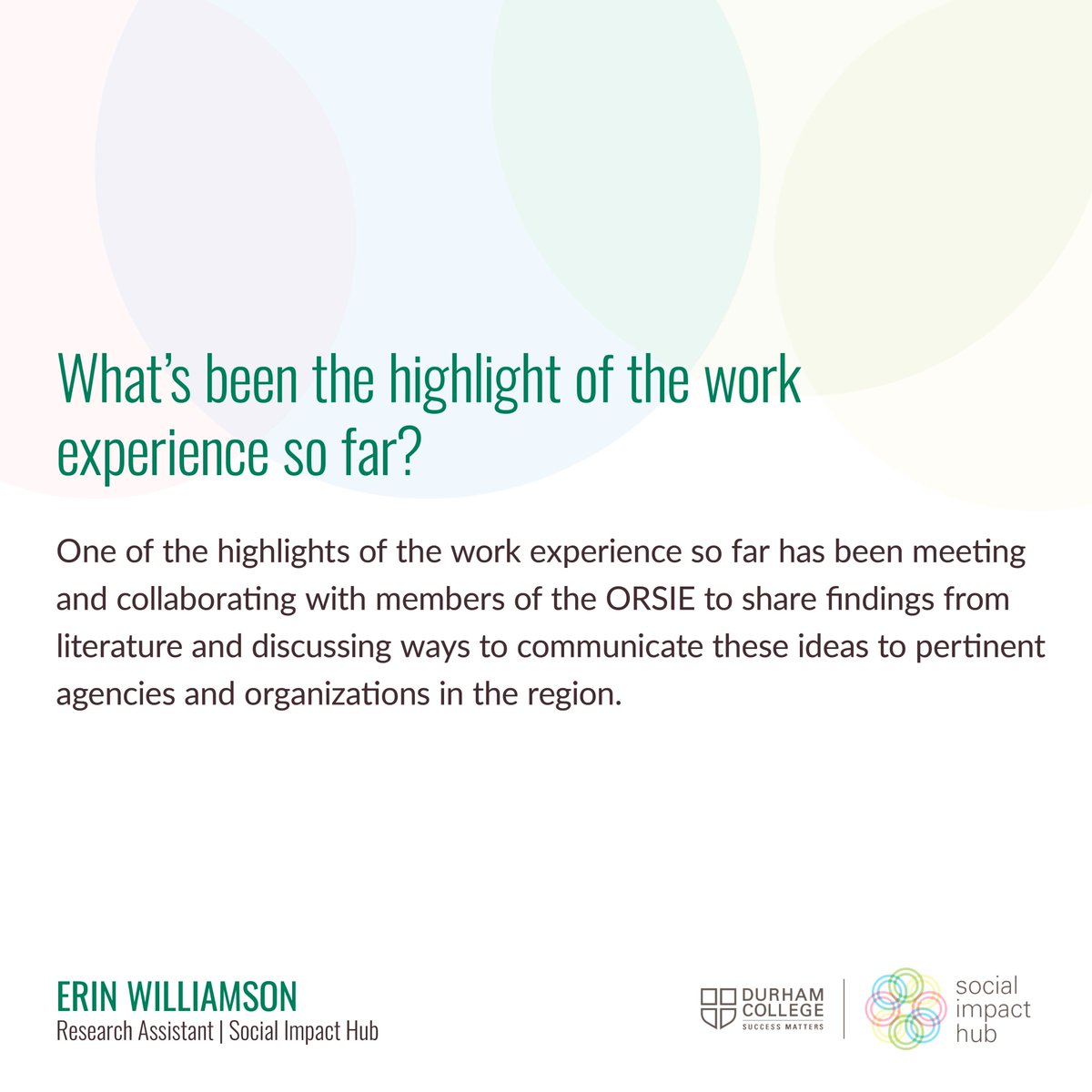 dc_socialimpact's tweet photo. Meet Erin Williamson, who's currently working on "Social Innovation in Applied Research", a @durhamcollege project funded by @SSHRC_CRSH , in collaboration with @oshawacity & @RegionofDurham. Stay tuned for more interviews! #DCSOAR #DCProud https://t.co/f0pHqIQLA6
