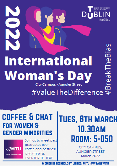 Roshcal's tweet photo. @WeAreTUDublin Celebrating International Women’s Day on 8 March 10.30am in Aungier St. This event is for female alumni &amp; students of the Business Computing &amp;  Analytics programmes who have excelled in their fields of ICT. Video here: https://t.co/v7NheeTUZ2 https://t.co/ifrQslN0dJ