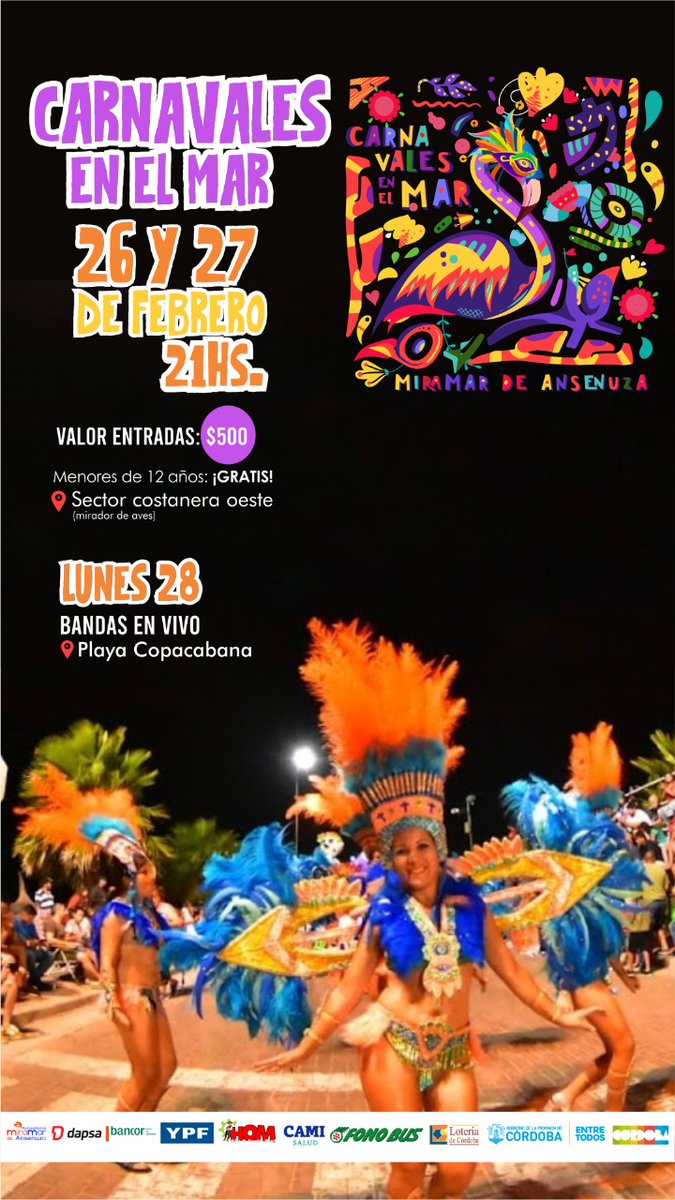 Carnavales en Miramar de Ansenuza 🎊¡Este fin de semana, no te lo pierdas! 🎉

CÓRDOBA♥️VOS
#CórdobaTurismo #TurismoEnCórdoba <a href="/MiramarCba/">Turismo Miramar de Ansenuza</a>