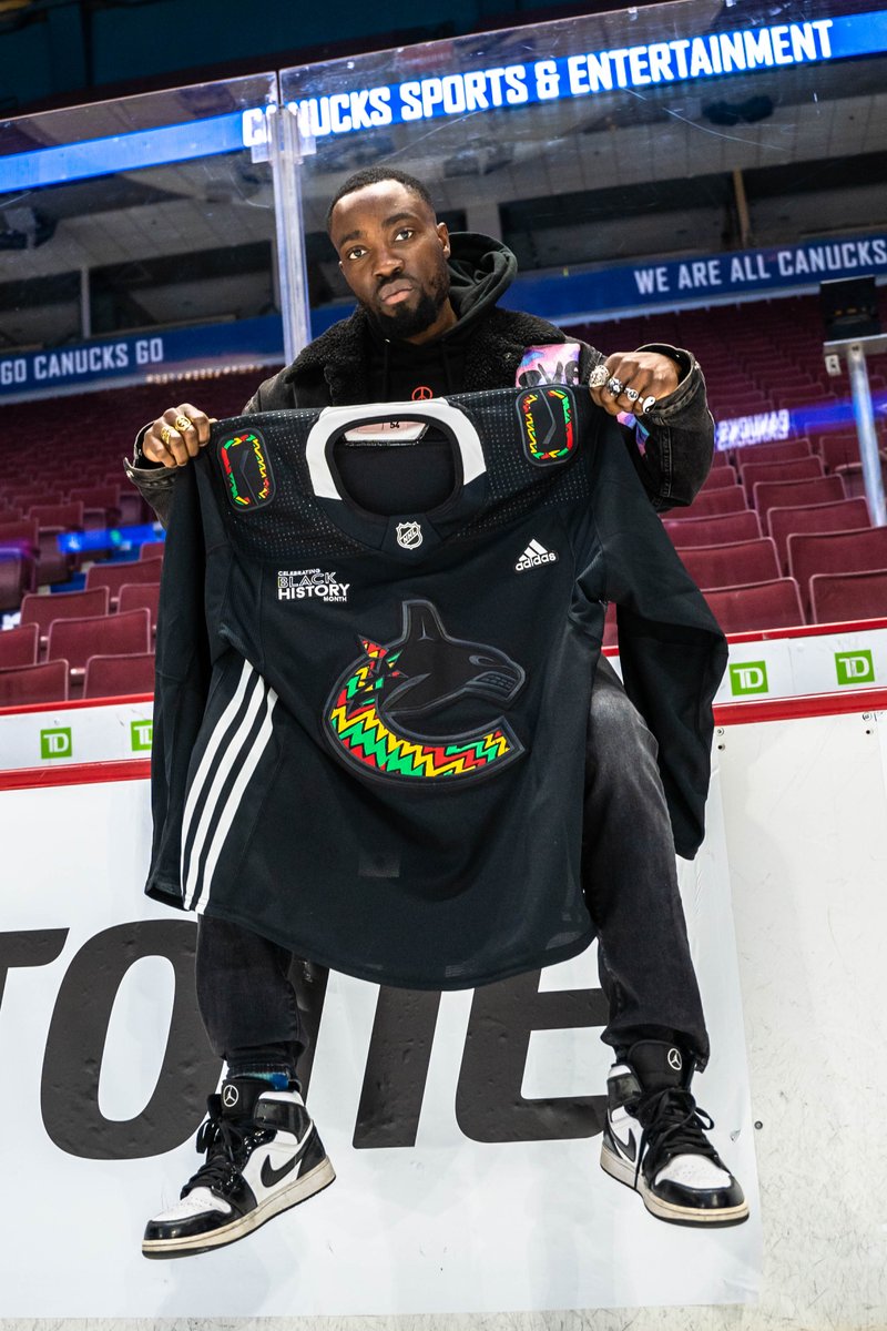 Vancouver Canucks Black History Month warmup jersey, designed by