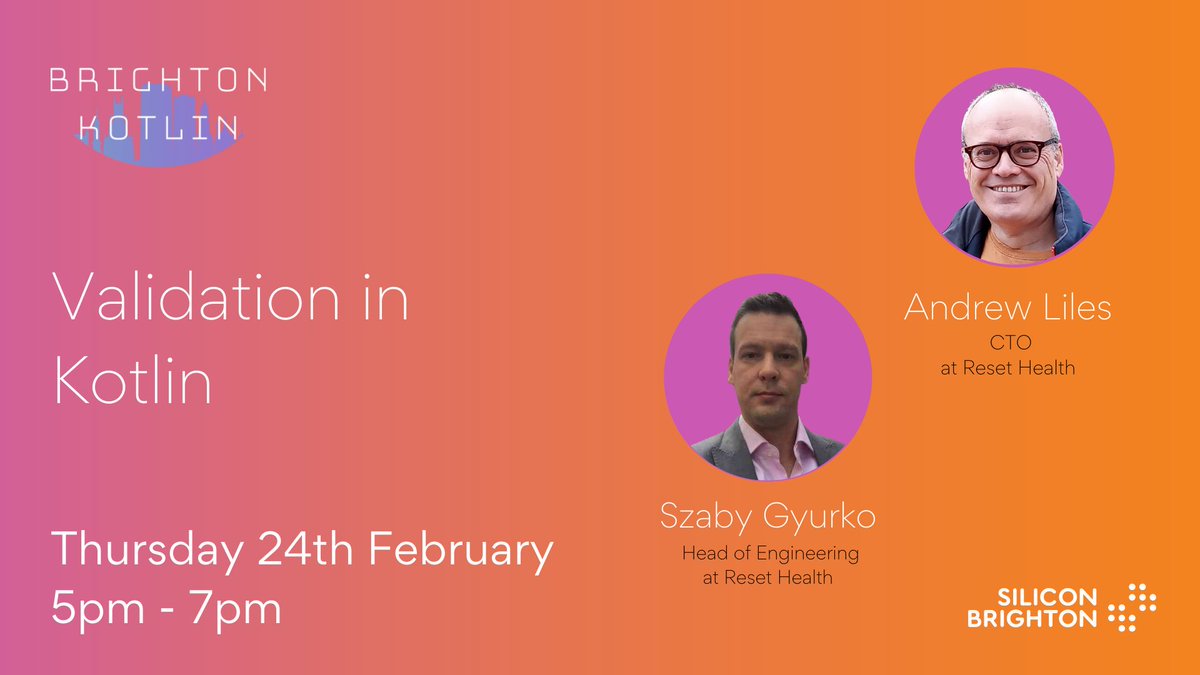 BrightonKotlin's tweet photo. Just half an hour to go till our Feb meetup where Andrew Liles & Szaby Gyurko; the CTO and Head of Engineering at Reset Health will be sharing their experiences of ‘Validation in Kotlin’ using #Konform with @springboot https://t.co/0O4XCSC6UD