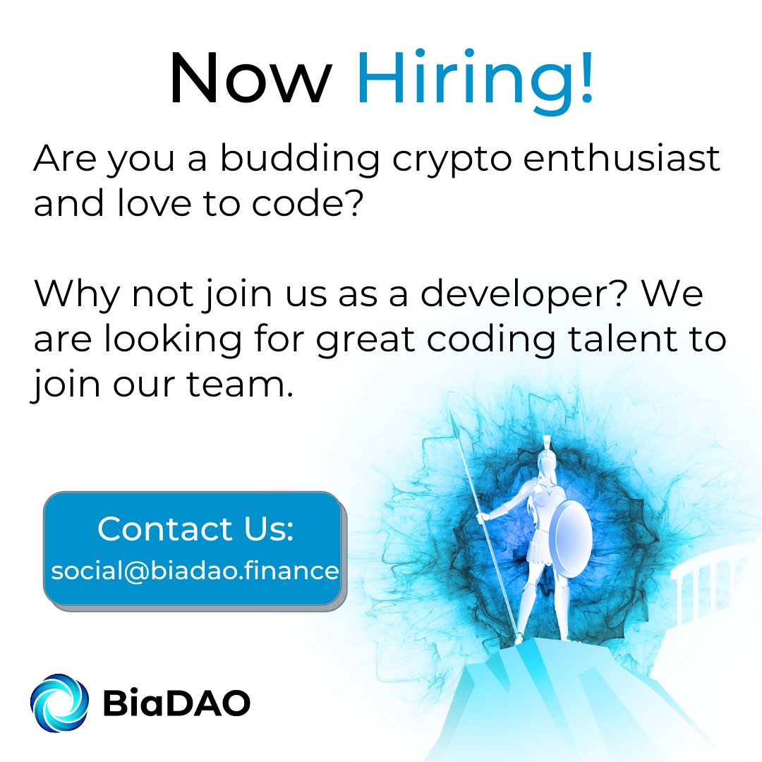 Bia_DAO's tweet photo. We're on the lookout for new #blockchaindevelopers to join our team!

If interested, drop an email with your CV to social@biadao.finance

#developerjobs #blockchainjobs #developer #solidity #php #coding #DeFi #dapps #smartcontract #web3 #blockchain #cryptojobs https://t.co/yhlyNTjz9m