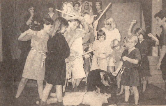 #32 Back (almost) to the beginning this time with this picture from our 1986 production of 'The Story of King Arthur'.  The cast enjoyed all the pretend stick/sword fighting in this show!