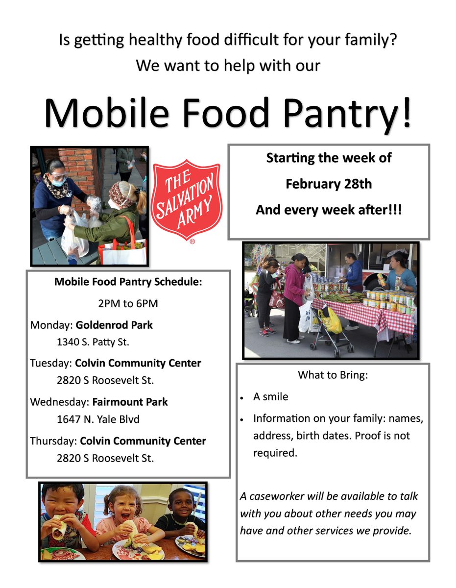 SedgwickCounty's tweet photo. The Salvation Army needs your help. It's looking for volunteers to help families in our community access food. The organization is operating a Mobile Food Pantry four days a week starting next week. https://t.co/NW3iHka7jr