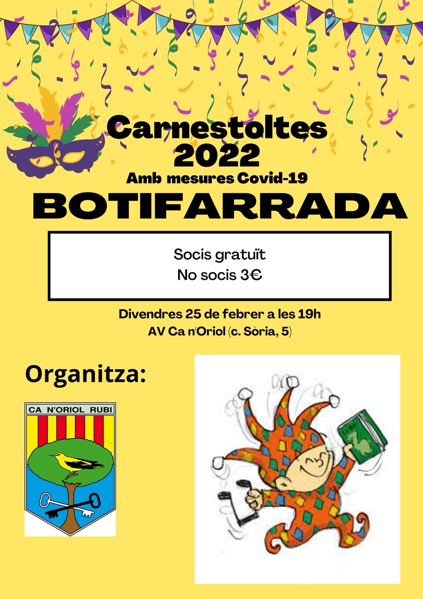 Recordeu passar-vos demà per menjar la millor botifarra i gaudir d'un bon moment!!!🎉🎉

#carnestoltes #rubí #canoriol #festa #borifarrada