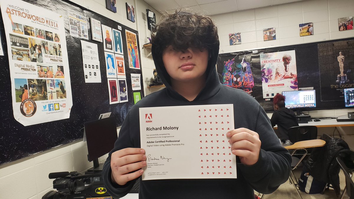 tvteacherpelini's tweet photo. If you're looking for someone to edit your videos, look no further than these three Advanced Media students who are now #AdobeCertified in Premiere Pro! @media_celestia @EL_astroworld @RichardMolony https://t.co/Otac8Sj2h9