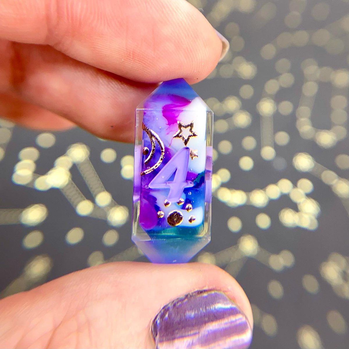 Dreamy_Dice's tweet image. “Dream Weaver” - A blue sky with a swirl of purple, white clouds, and champagne gold celestial decals 🥰