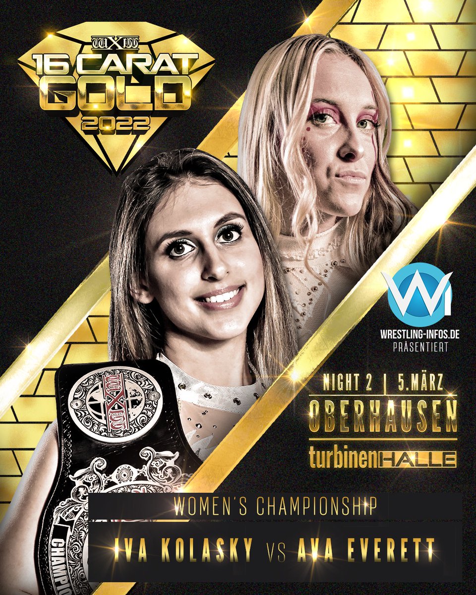 wXwGermany's tweet photo. Championship Samstag bei #wXw16Carat Gold Night 2 - präsentiert von @Wrestling_Infos.

Shotgun Lotterie für @AbsoluteAndyGER

Women`s Championship:
@Iva_Kolasky vs. @AvaEverett_

Rott &amp; Flott #1 Contender Tag Team Invitational Gauntlet

Tickets: https://t.co/1JWeLOnbFq https://t.co/URidAN05gC