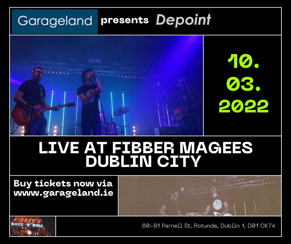 depointband's tweet photo. Live at Fibber Magees. 🇮🇪

@TheGarageGigs presents: Depoint! 

ℹ️ Pre book your tickets online via https://t.co/kQZOVoz9lA. Link in bio ℹ️ 

🚨Check your emails after pre-booking for payment information🚨

#depoint #fibbermagees #irishrock #irishbands #livemusic #liveirishmusic https://t.co/Gwr4NMsAj2