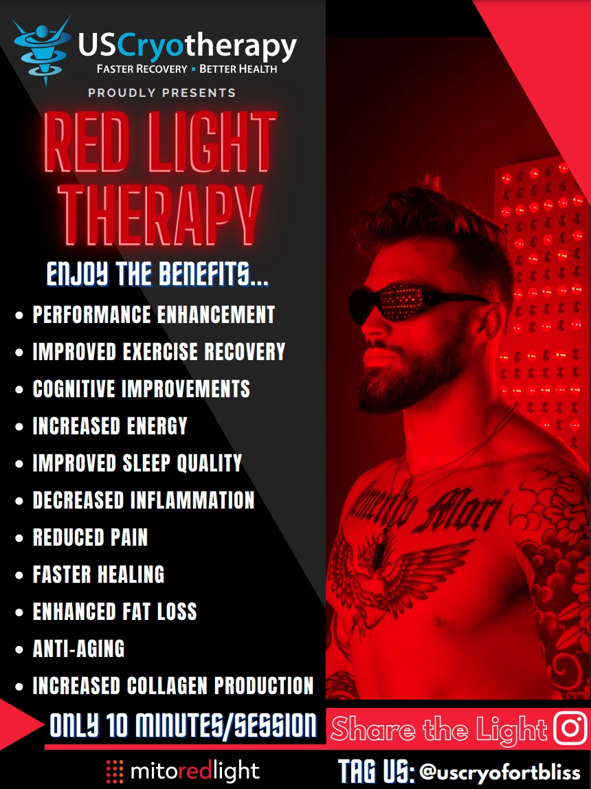 FYI: Our friends at US Cryotherapy now offer Red Light Therapy!

Call and set an appointment with them today!
.
.
.
#FreedomCrossing #FBTX #FortBliss #FtBliss #FortBlissTexas #ShopFortBliss