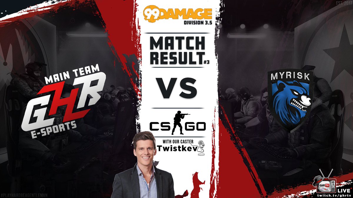 🔴 CS:GO - 99Damage -  Match Day ⚫️⠀

➡️ Heute Abend geht es in den Spieltag 3 der <a href="/99DAMAGEde/">99Damage</a> Wir erwarten ein spannendes Match! 

🆚 <a href="/myRiskeV/">myRisk Gaming e.V.</a> 
⏰ 20:45 Uhr 
🎙️ twitch.tv/ghrtv mit @TTVtwistkev 
Einschalten und Supporten #ghrarmy  

 #PLAYHARDBEAGENTLEMAN ✊ #CSGO