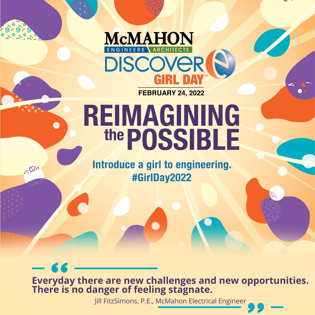"Everyday there are new challenges and new opportunities. There is no danger of feeling stagnate." - Jill FitzSimons, P.E., McMahon Electrical Engineer

#GirlDay2022 #Eweek2022 #WhatEngineersDo