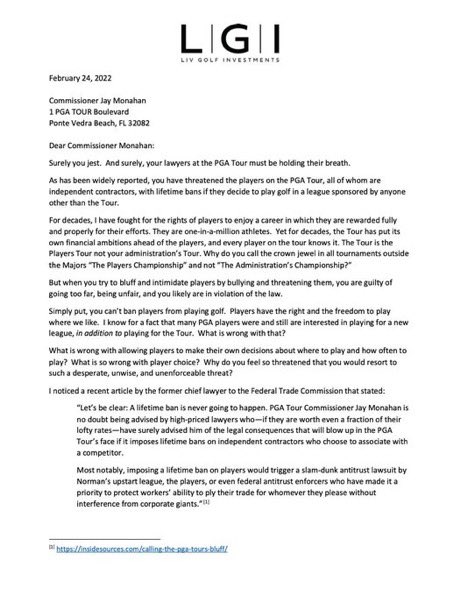 Daniel_Rapaport's tweet image. I mean, holy hell. 

Greg Norman sent this letter to PGA Tour commissioner Jay Monahan. 

“This is just the beginning. It is certainly not the end.”