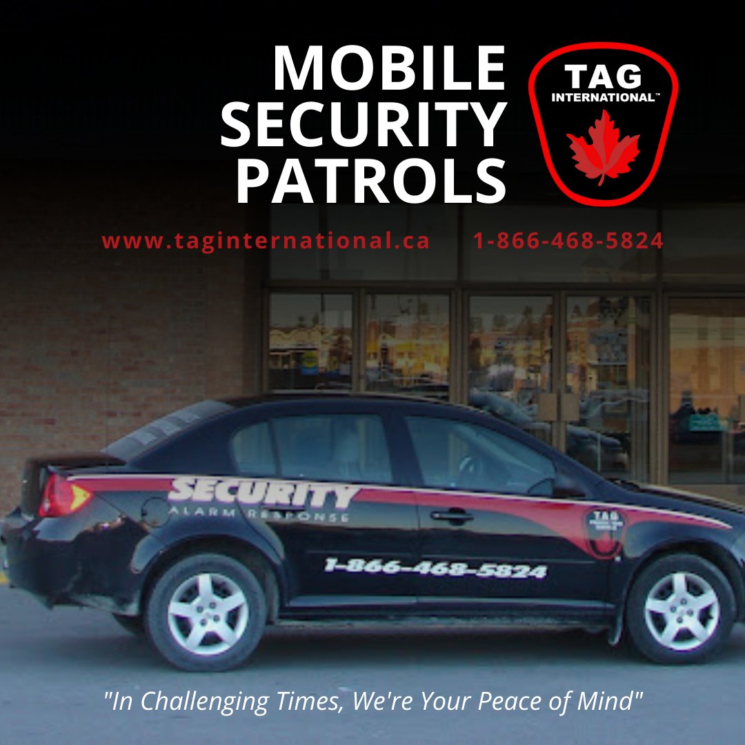TagInternation3's tweet image. Mobile Security Patrols - This service provides protection and a very real deterrent to theft, vandalism and trespass. Highly visibly marked patrol cars conduct patrols of clients premises. 

Email info@taginternational.ca
☎️ 1-866-468-5824
taginternational.ca