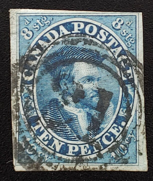 AllNations1949's tweet photo. Canada #7a Fine+ Used 1855 10d Thick White Opaque Paper $1500 Lot 12 in our Milestone auction Saturday 26th February 2022 #Philatelic #CanadaStamps #ThickPaper https://t.co/94TpVOUS6a