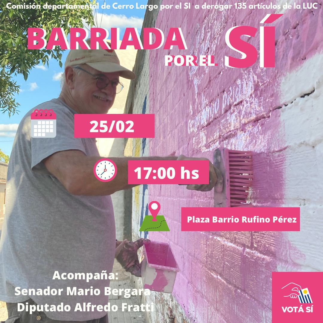 FA Cerro Largo (@facerrolargo) on Twitter photo Cerro Largo #votaSI
Viernes 25 febrero
Barriada en Melo, súmate con <a href="/Mario_Bergara/">Mario Bergara</a> <a href="/AlfredoFratti/">Alfredo Fratti</a> y todos/as los y las compañeros/as👇 Cerro Largo #votaSI
Viernes 25 febrero
Barriada en Melo, súmate con <a href="/Mario_Bergara/">Mario Bergara</a> <a href="/AlfredoFratti/">Alfredo Fratti</a> y todos/as los y las compañeros/as👇