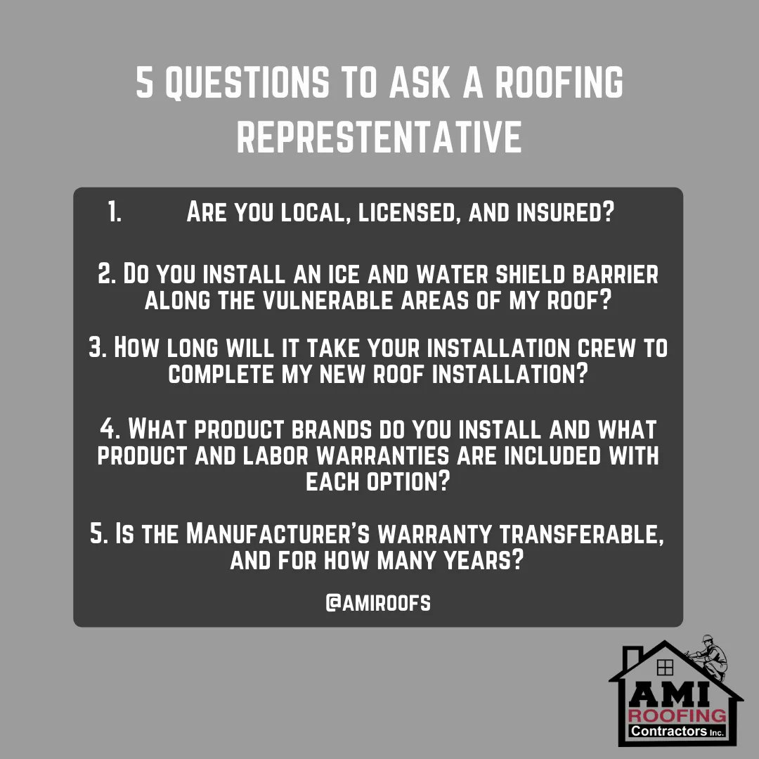 AMIRoofs's tweet photo. Are you currently looking for a roofing expert to fix or replace your roof? Here are 5 questions you should always ask a roofing representative when shopping for the right company.

#roofs #roofrepairs #roofreplacement #newroof #btown #bloomington #bloomingtonindiana #homerepairs https://t.co/ivcrOMlhvD
