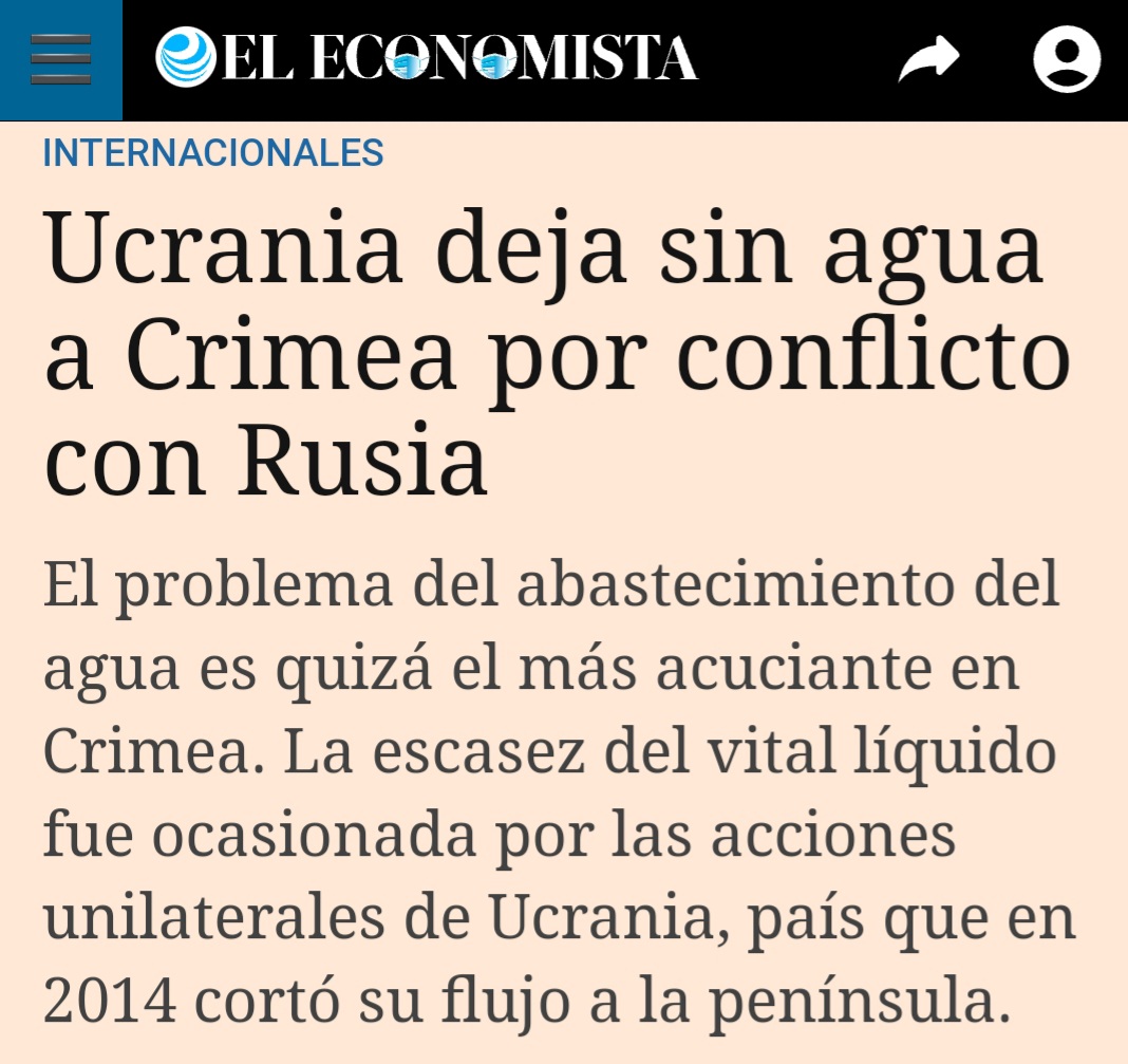 WalterDossier's tweet photo. 3 RUSIA DONBÁSS UCRANIA
DIMITRI STRAUSS COLEGA DESDE MOSCÚ, MÁS TEMPRANO:
"Otro tema: Ucrania, por el tema Referéndum de independencia, cerró el canal-acueducto que recibía agua proveniente del Dinieper para Crimea
Se especula que presuntamente Rusia procedería a abrir el canal https://t.co/u8i2Rw881i