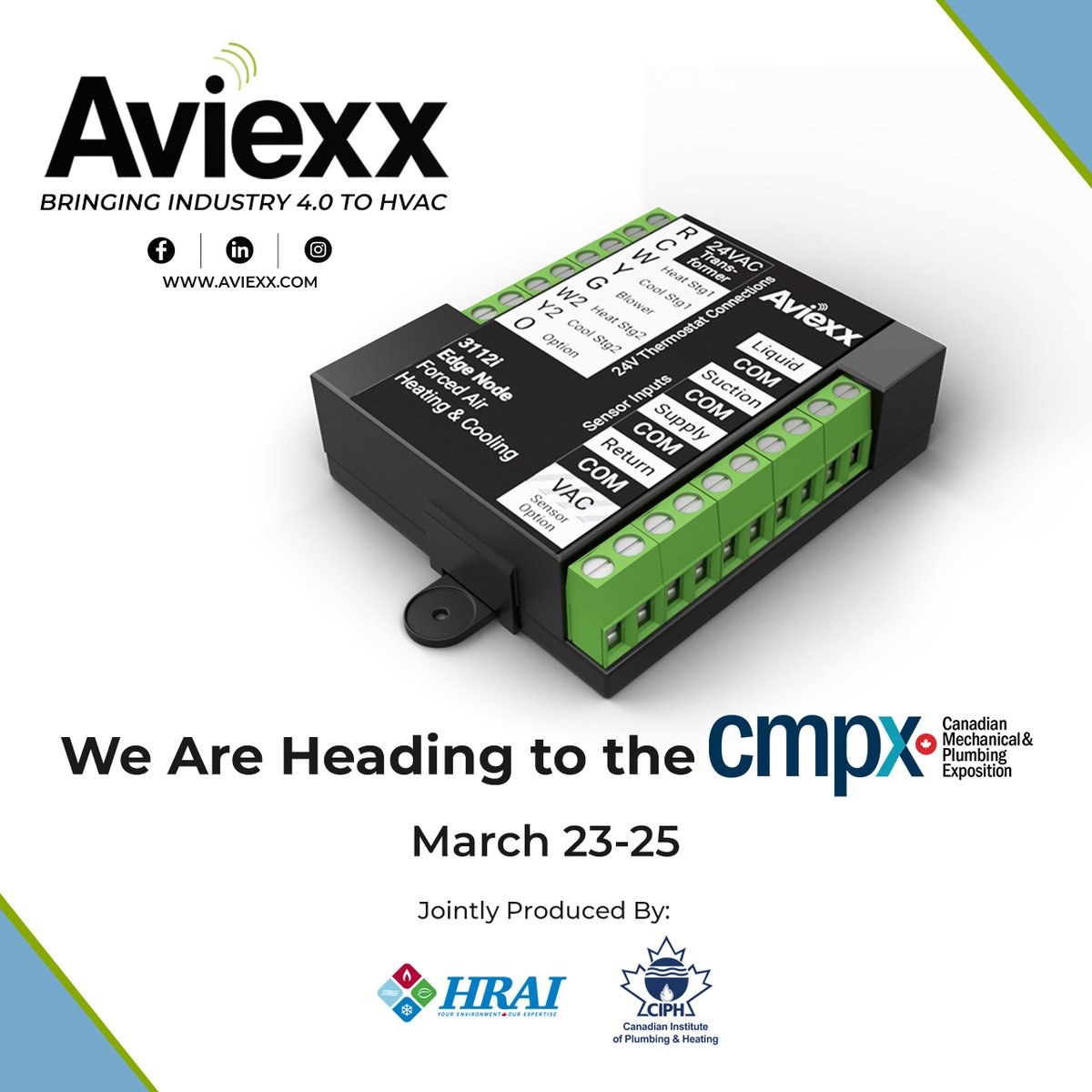 Tradeshow Alert 🚨

Aviexx will be attending the #CMPX show this year! Join us this March 23rd to 25th in Toronto as we showcase our game-changing technology and meet the team in person!

Visit Aviexx.com to learn more!
#hvacr #hvac #hvactech #tradeshow #toronto