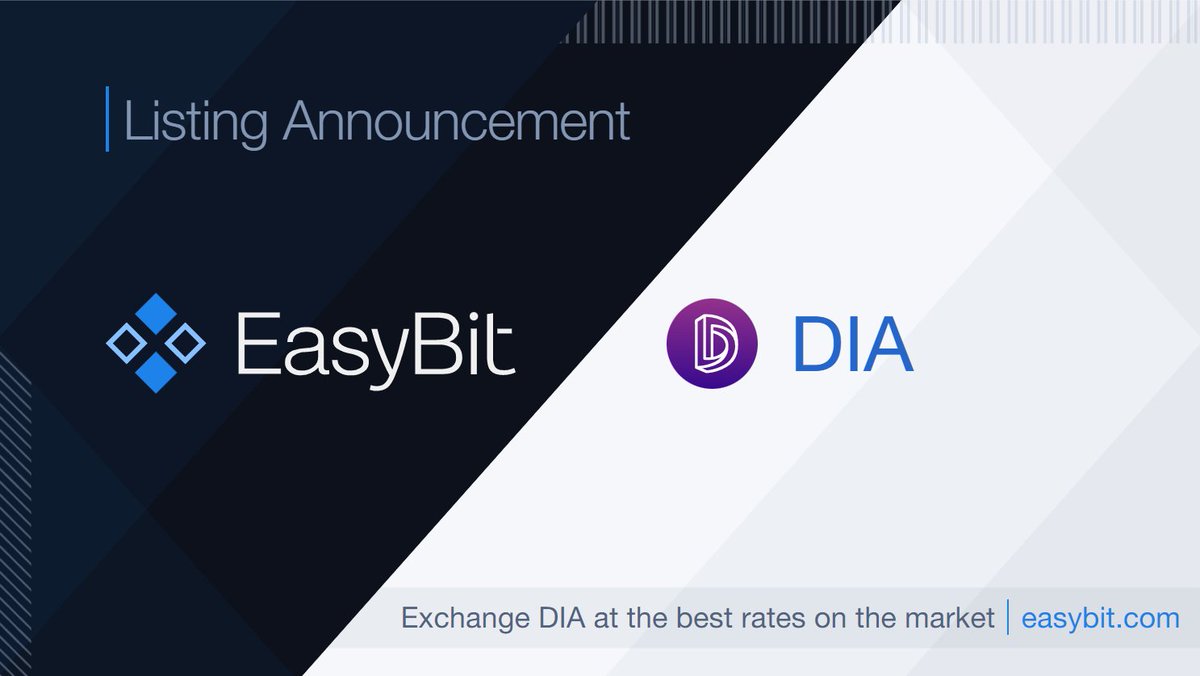 We are excited to announce that we support <a href="/DIAdata_org/">DIA Oracles</a> on our platform!

#DIA is a cross-chain, end-to-end, open-source data and oracle platform Web3. 

Exchange #DIA at the best rates at: easybit.com 👈

#DIA #DeFi #Web3 #blockchain #cryptocurrency #crypto #oracle
