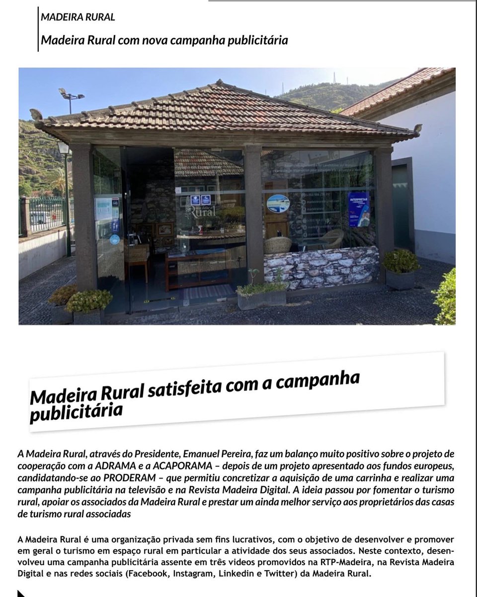 MadeiraDigital's tweet photo. Através do Presidente da Madeira Rural, Emanuel Pereira, o um balanço da campanha publicitária é considerado muito positivo, no que concerne ao projeto de cooperação com a ADRAMA e a ACAPORAMA – depois de um projeto apresentado aos fundos europeus, candidatando-se ao PRODERAM. https://t.co/jRxGdmoage