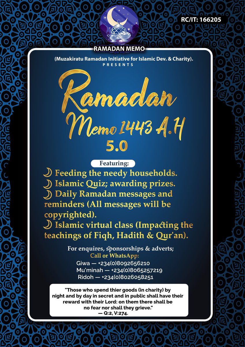 UNVEILING THE AGENDA FOR RAMADAN MEMO 1443A.H PROGRAM.

Are you preparing for the month of Ramadan and the Ramadan Memo program that comes with it?

#ramadanmemo
#Muslims 
#MuslimTwitter