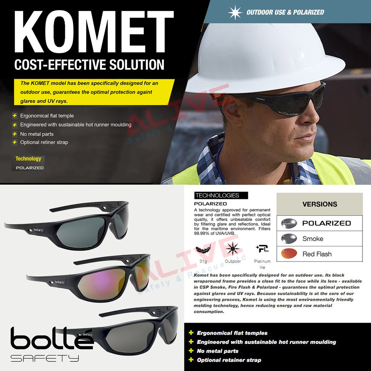 alive_sr's tweet photo. Discover Bolle Safety New KOMET Safety Glasses, Komet has been specifically designed for an outdoor use. Its black wraparound frame provides a close fit to the face while its lens - available in Smoke, Fire Flash &amp; Polarized.
#safetyglasses #safety #SafetyFirst #PPE https://t.co/Lf8lM3WcjI