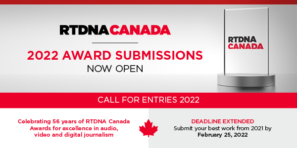 Tomorrow is the final deadline for RTDNA Canada 2022 Awards submissions! 
You have until 6 P.M. (ET) to submit your best work from 2021: tinyurl.com/ycktvkrz

#RTDNACanada #RTDNACanada2022Awards #journalism #awards #canadianjournalism #cdnmedia #localnews #editors