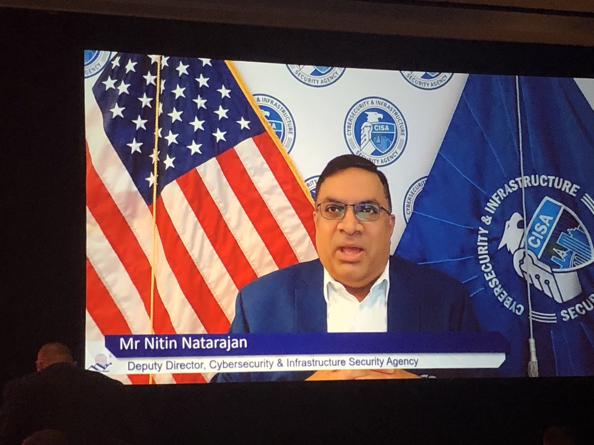 cyber's tweet photo. 📷 @CISAgov Deputy Director Nitin Natarajan talked the importance of leveraging collaboration and innovation to build a culture of resilience @AFCEARMC #RMCS22. In the end, collective defense requires all of us.  Do your part; be #cyber smart! https://t.co/WCFMTF25ea