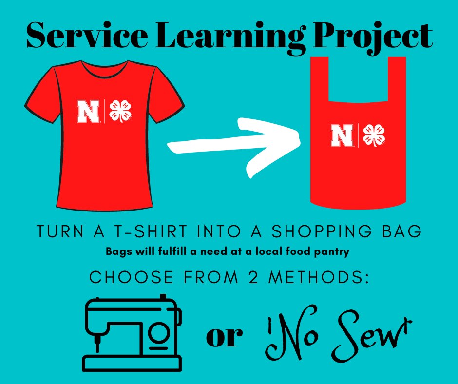 There's still time to work on the service learning project.  This is a great project to get the whole family involved.  Please bring all t-shirt bags to the Extension Office by March 4.  Check out the "How To" videos here, extension.unl.edu/statewide/buff…