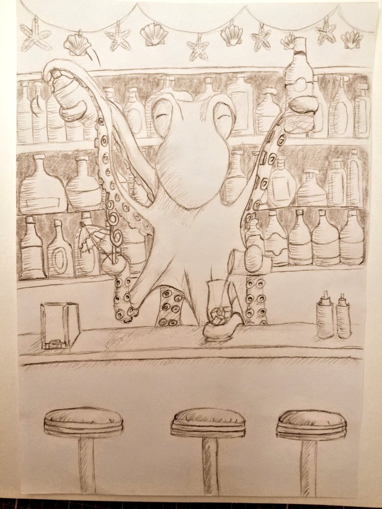 inktammy's tweet photo. Octi is celebrating the world's bartender day today 🍹isn't he doing a great job?
#WorldBartenderDay #sketchbook #pencilsketch #ArtistOnTwitter #octopus #bartender https://t.co/pMuTHLsiqO