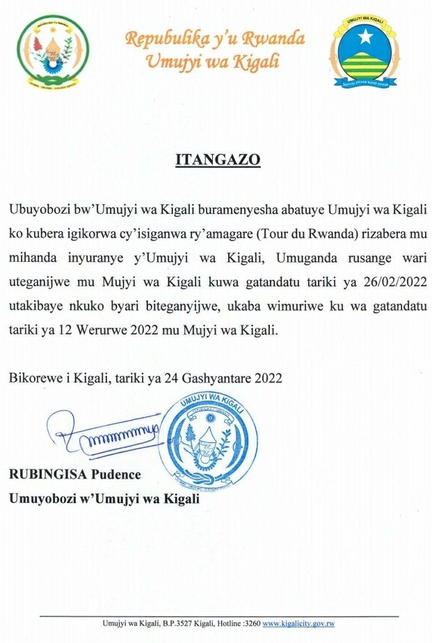 CityofKigali's tweet photo. Itangazo ryimura Umuganda rusange wari uteganyijwe kuri uyu wa gatandatu mu Mujyi wa Kigali. https://t.co/5eIjeMMNKV