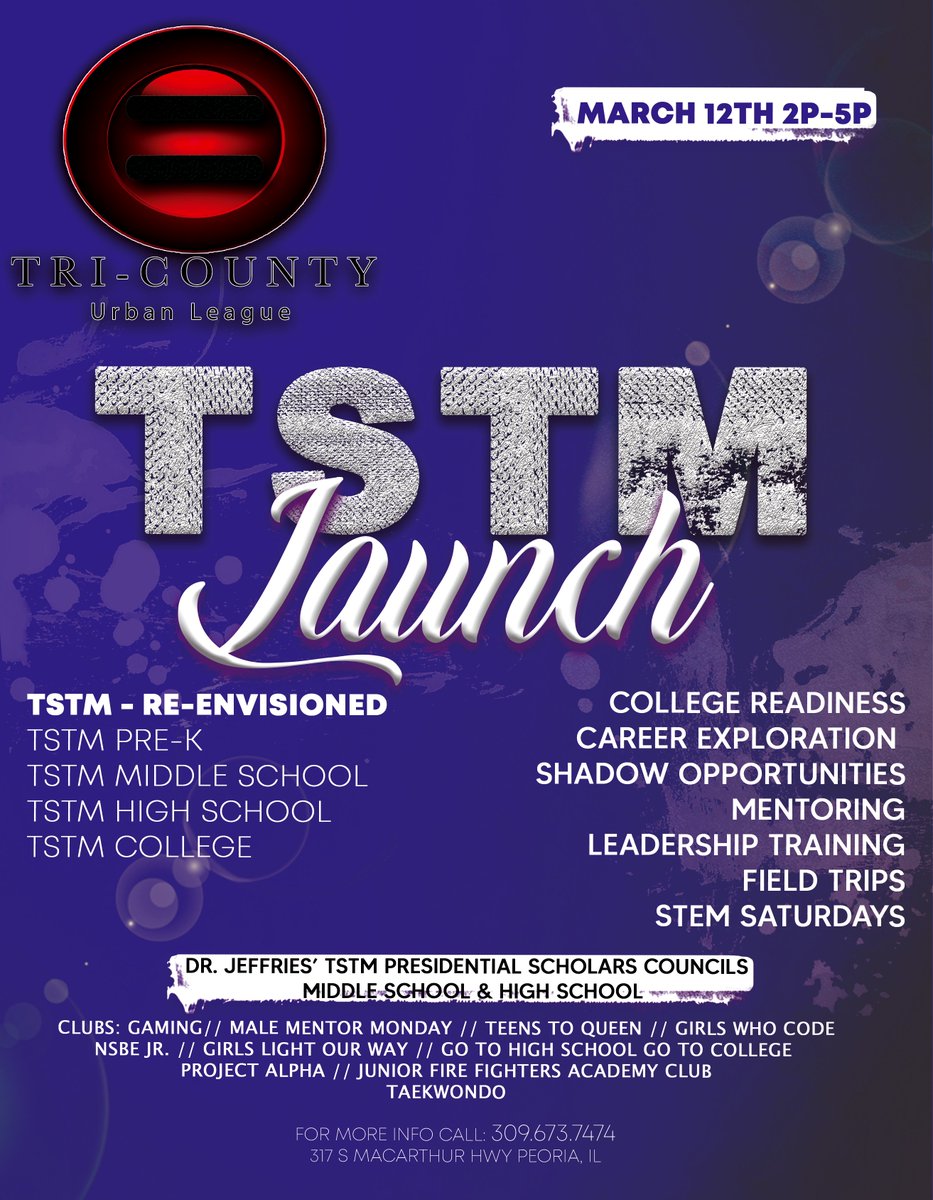 We Are Excited To Announce The Launch of Our TSTM Program. It All Goes Down On March 12th, From 2:00 - 5:00 PM At The Tri-County Urban League (317 N. MacArthur Hgwy).