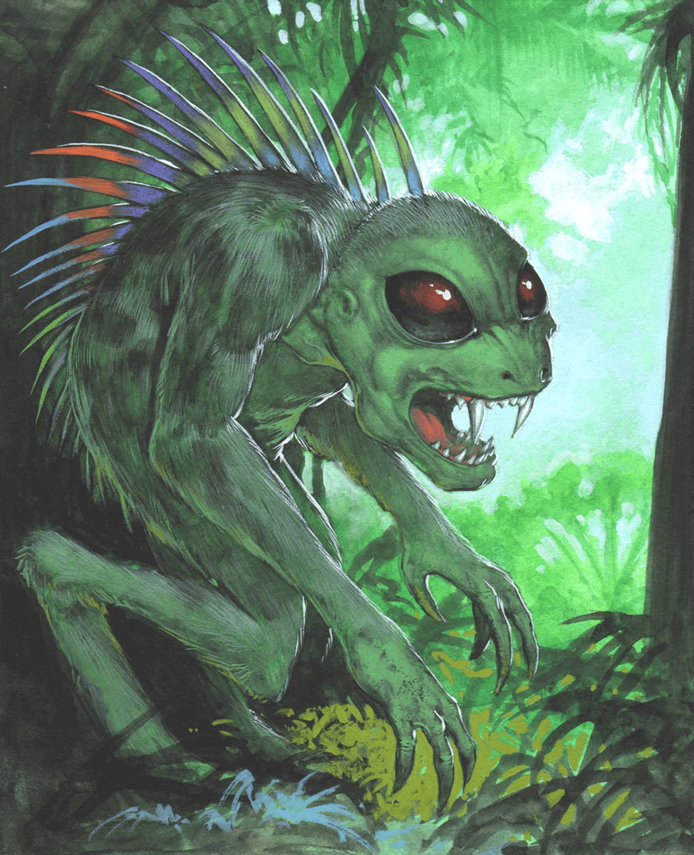 playverses's tweet photo. Today’s Drop: "Bitey" by Brian Snoddy at https://t.co/2kQVFK4feK
Obviously, this is a chupacabra. Blood-sucking habits a certainty. Could be capable of speech, especially if it hails from Comedia. Likely short-tempered. Handle with care.
#PlayVerses & collect #CleanNFTs w/ #XTZ https://t.co/CKmI8uY7ps