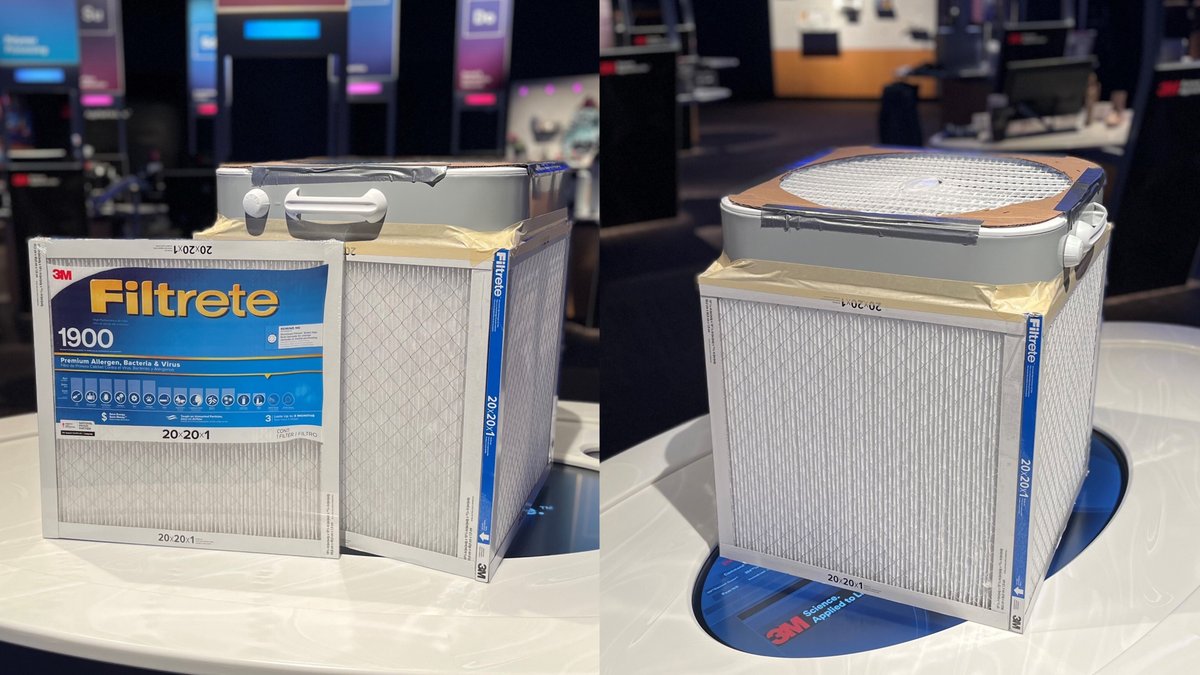 Duct tape, air filters &amp; a box fan. This #DIY movement caught the eye of 3M scientists &amp; after testing, the results are clear: the #CorsiRosenthalBox works! Thank you, <a href="/JimRosenthal4/">Jim Rosenthal</a> &amp; <a href="/CorsIAQ/">Richard Corsi, PhD, PE (Texas)</a> for your relentless advocacy for clean indoor air. s.3m.com/yuen72