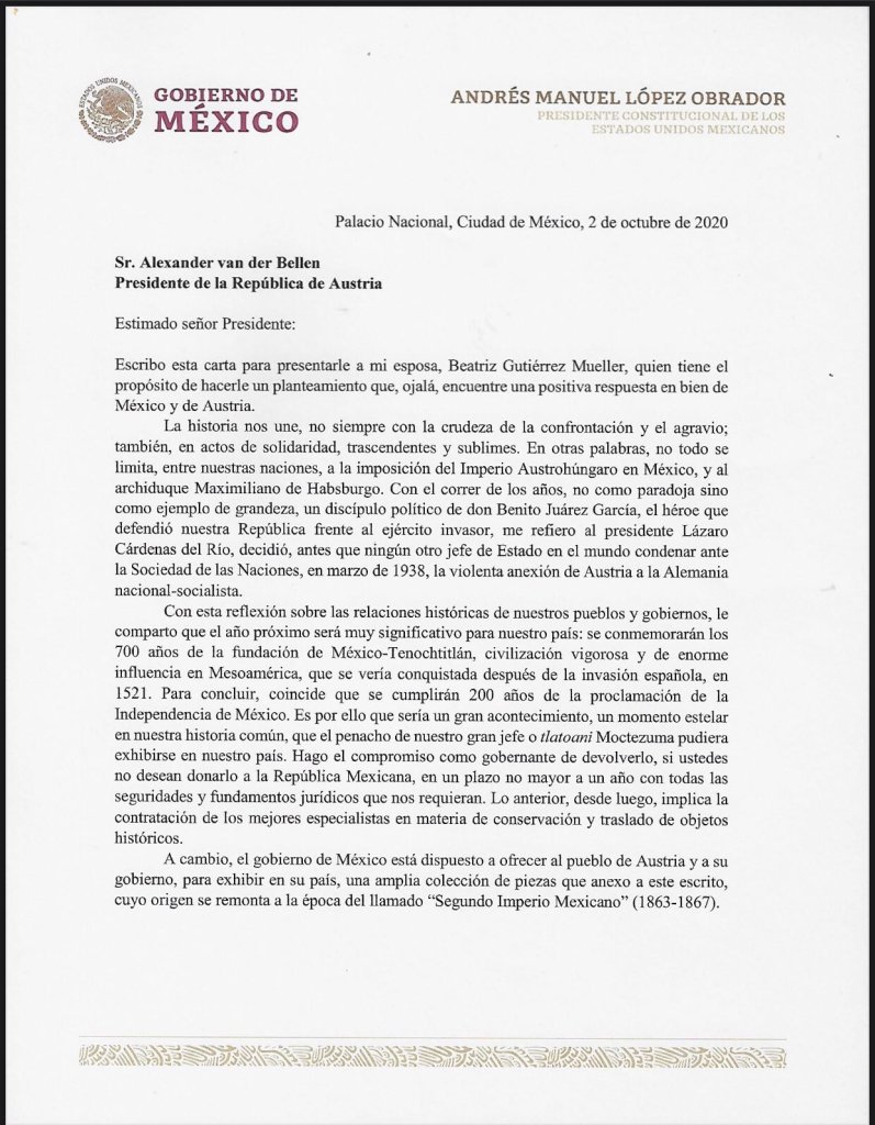 lopezdoriga's tweet photo. #ÚLTIMAHORA   

Mientras el mundo vive momentos de tensión no vistos en décadas, la prioridad hoy del Gobierno de México ha sido revelar el contenido de la carta al presidente de Austria para pedir el penacho de Moctezuma. 

Detalles: https://t.co/6HsRlK7QBk https://t.co/pkuR74xSQA