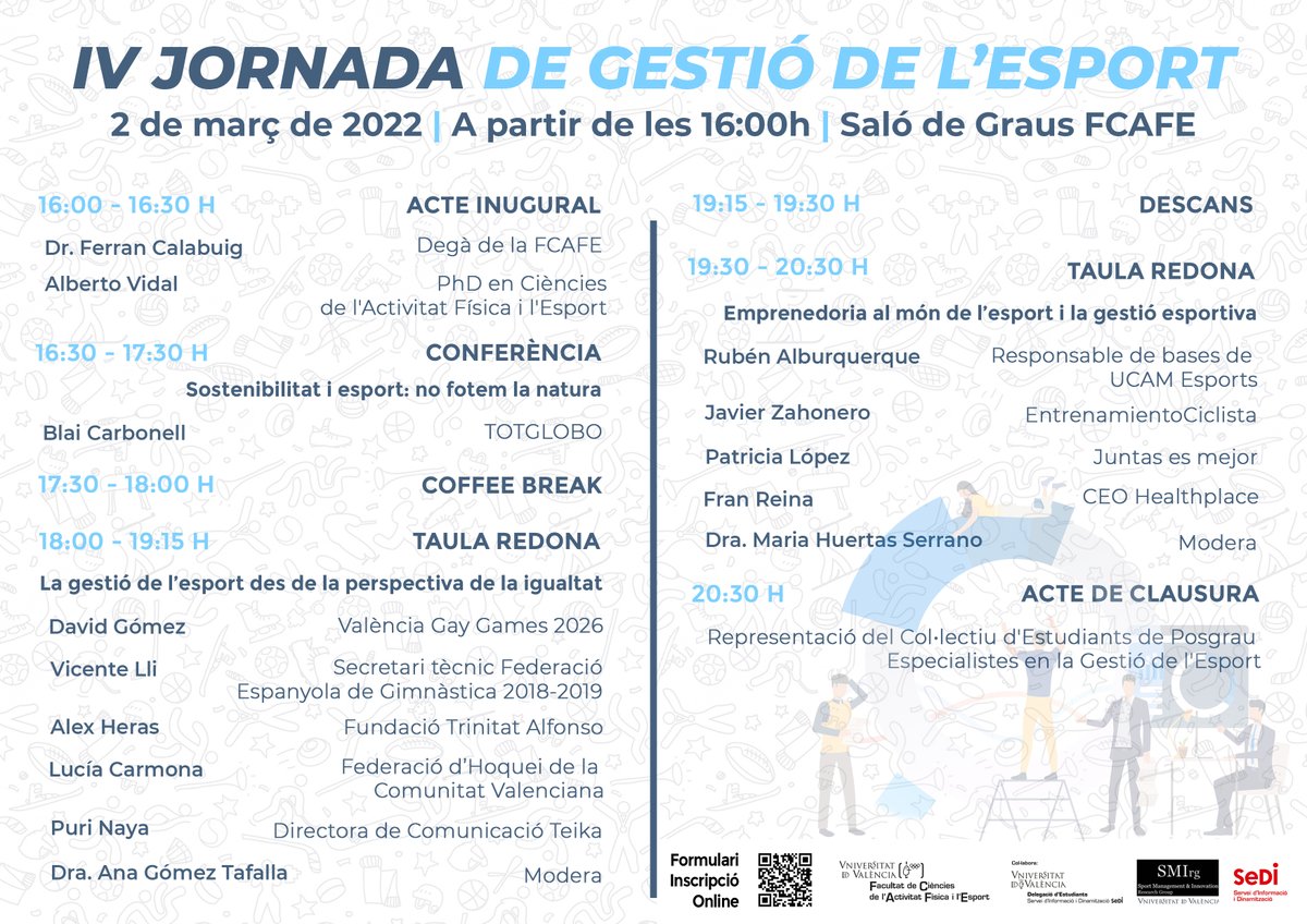 Inscripciones abiertas para la "IV Jornada de Gestión Deportiva: Retos del Presente y Futuro" de la Universitat de València, organizadas por el Colectivo de Estudiantes de Posgrado Especialistas en Gestión Deportiva en colaboración con <a href="/SMIrg_Valencia/">SMIrg</a> 

➡️gestiondeportevalencia.com